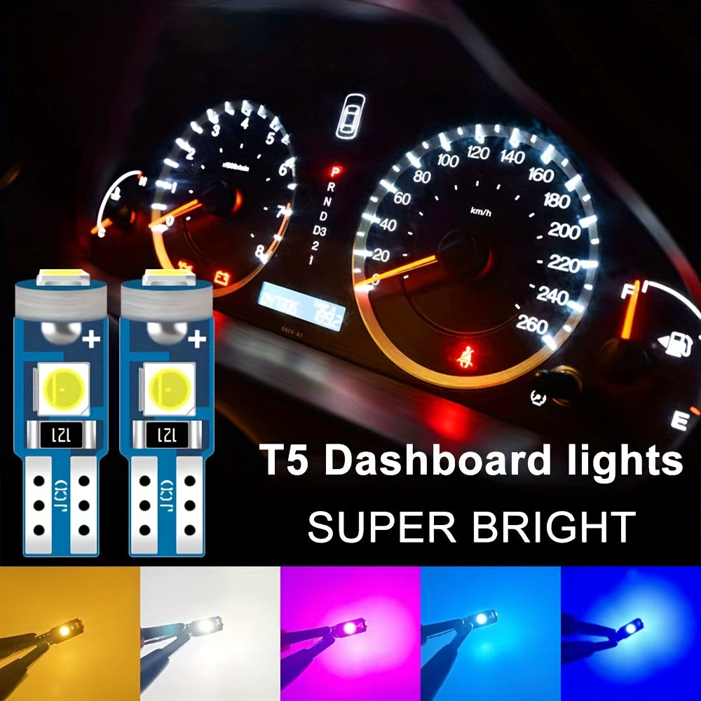 10 Pieces T5 LED Car Dashboard Lights Interior Lamp 12V Bright White