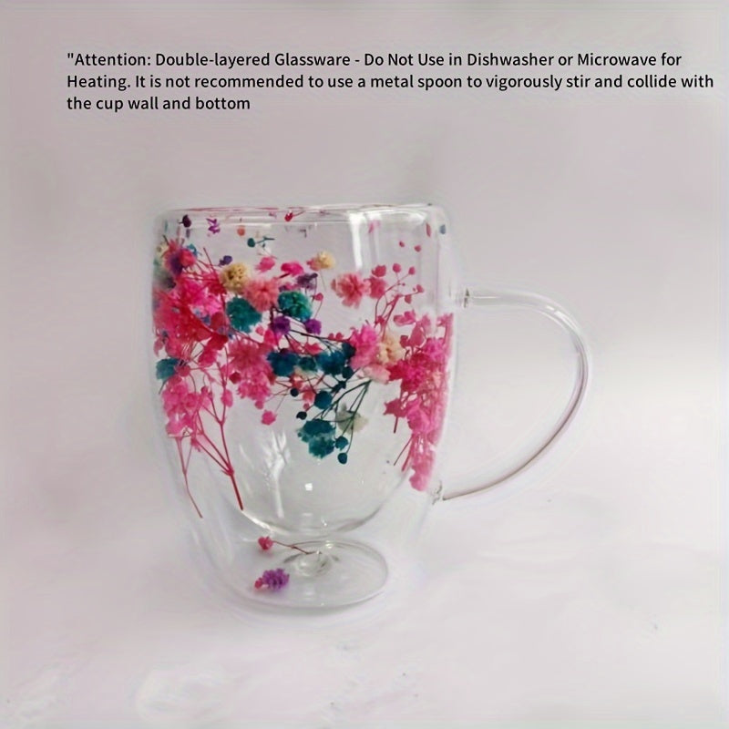 1 dona gullar naqshli shisha kofe stakanlari to'plami, go'zal ikki devorli yuqori borosilikat shisha stakanlar, issiq yoki sovuq ichimliklar uchun zamonaviy choy stakanlari, noyob shisha idishlar to'plami