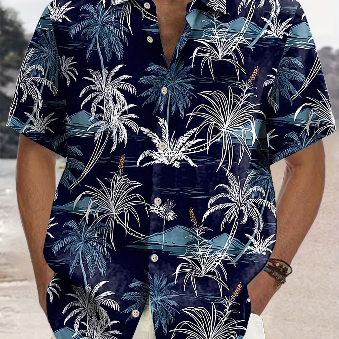 Men's Hawaiian Shirt Short Sleeve Coconut Tree Print Woven Polyester Regular Fit Beachwear Plus Size