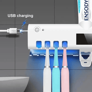 UV Toothbrush Holder with Toothpaste Dispenser and 3-in-1 Storage Wall Mount USB Rechargeable Bathroom Organizer