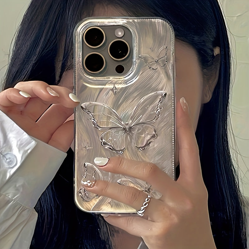 Golden Butterfly Feather Yarn Phone Case for iPhone 11 12 13 14 15 Plus Skin-Friendly Protection