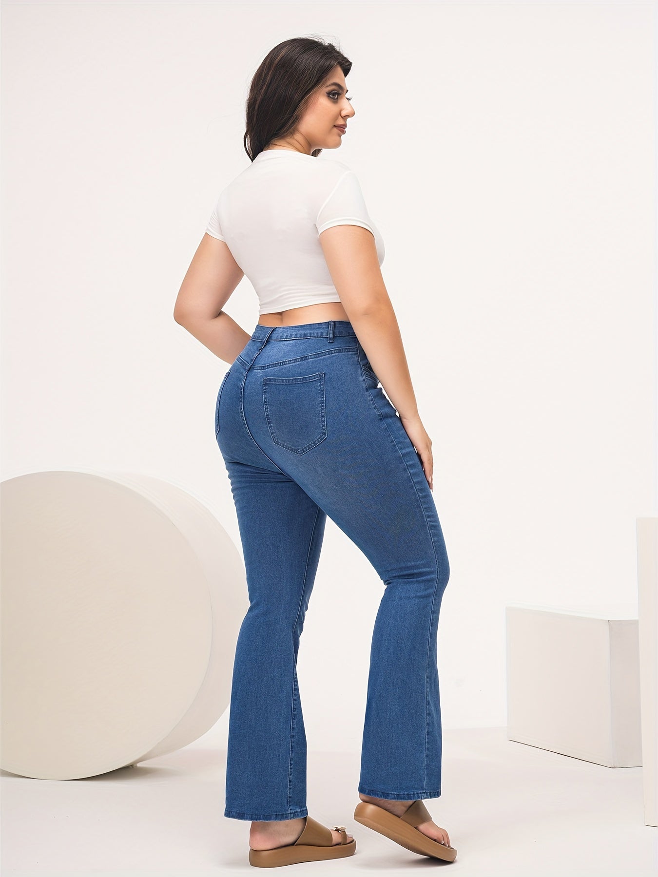 Women's High-Waisted Flared Jeans High Stretch Slim Fit Pants