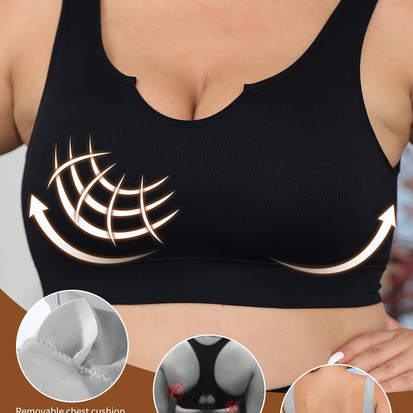 Women's Plus Size Seamless Breathable Sports Bra with Removable Cushions Black 1XL-4XL