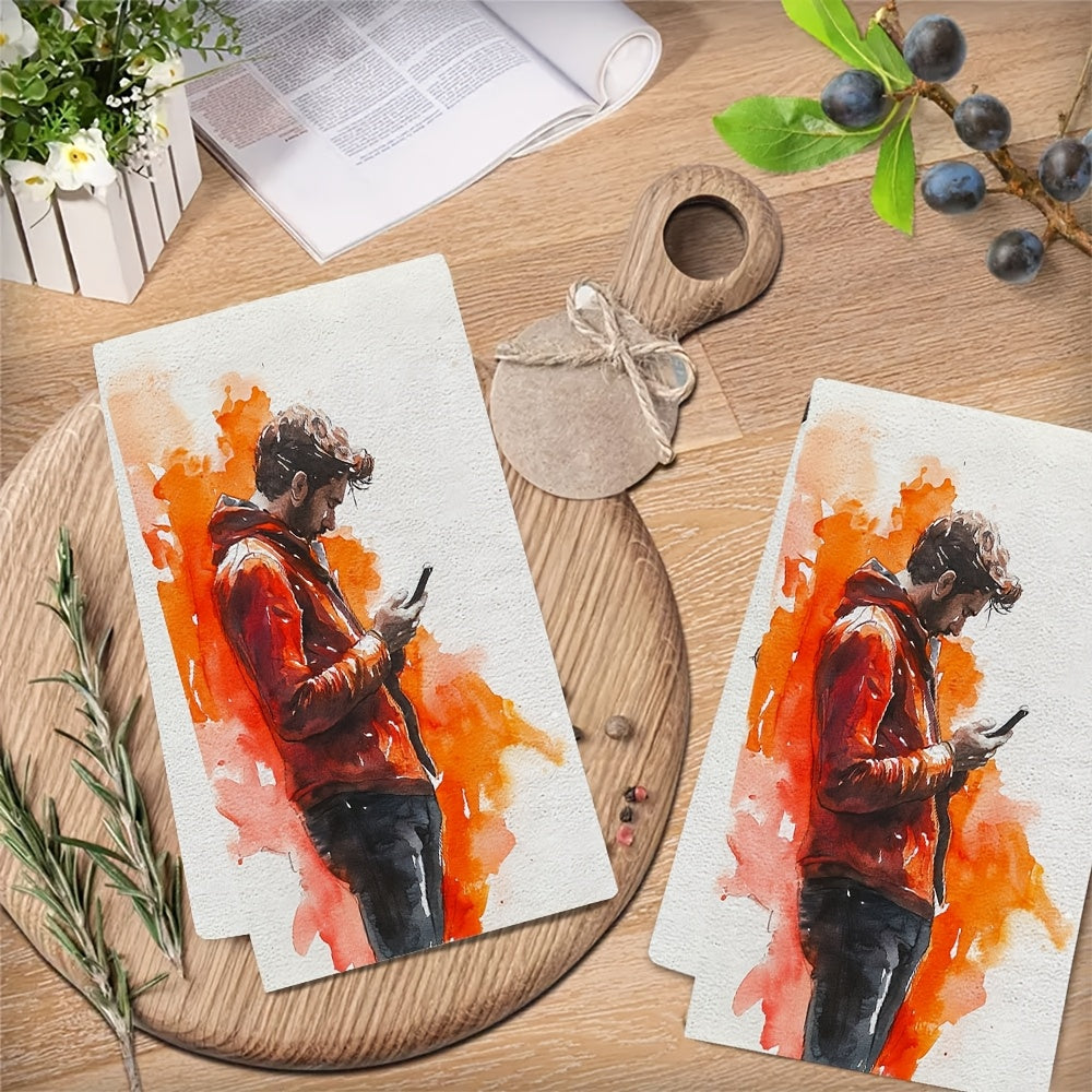 Set of 2 Coastal Style Kitchen Towels, 40x60cm, Highly Absorbent, Easy to Clean