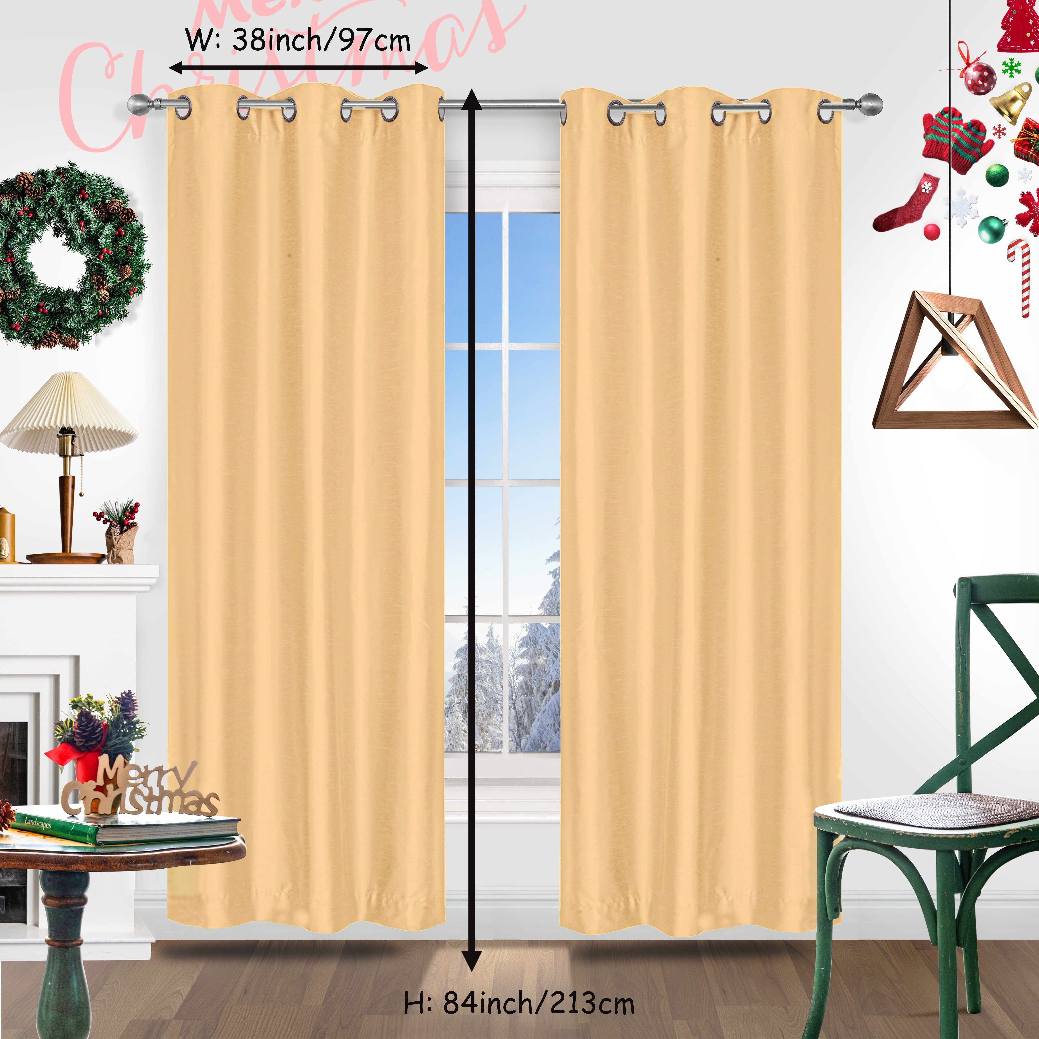 Red Christmas Curtains 2 Pieces Faux Silk Grommet Top for Living Room Bedroom Office