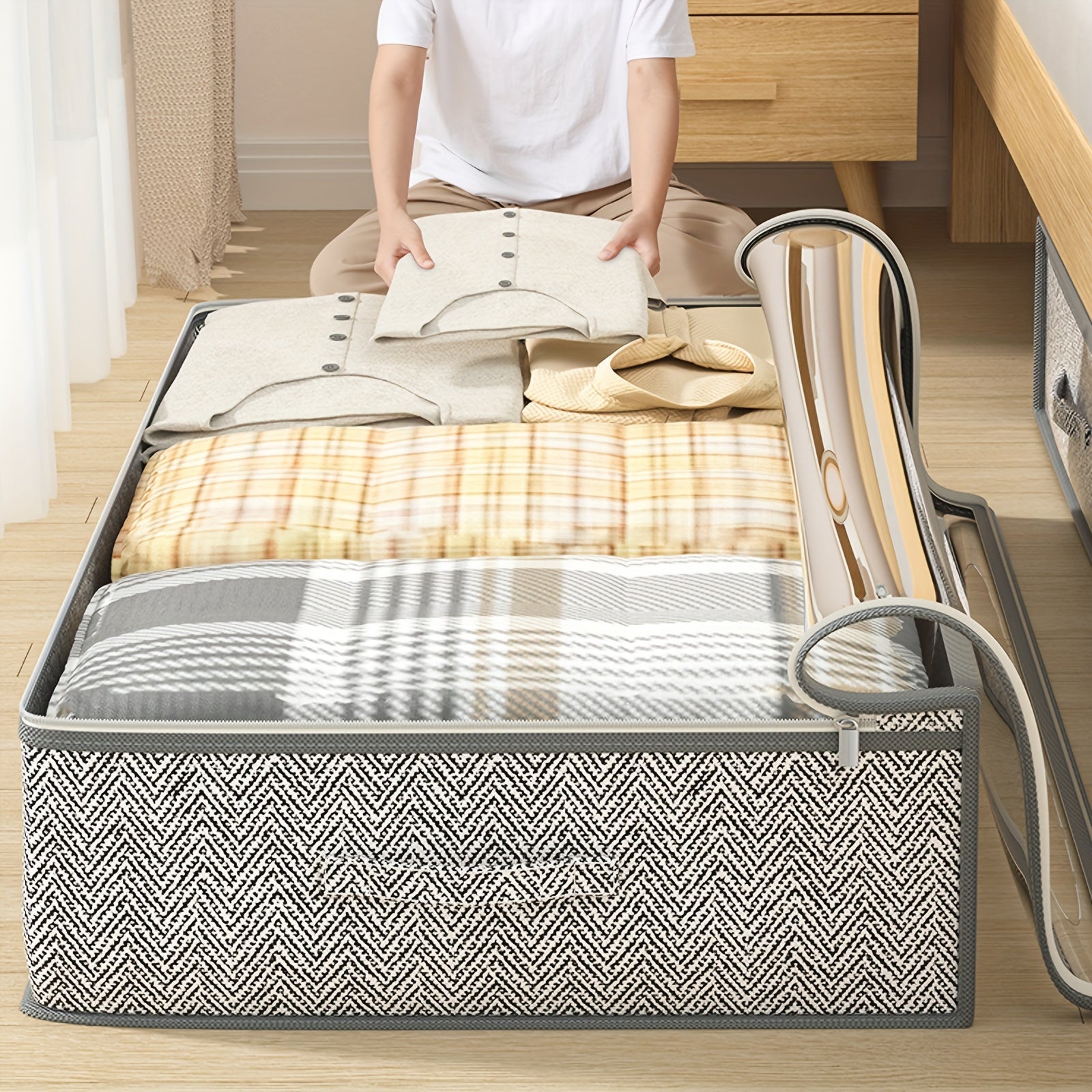 Сумка для хранения под кроватью с прозрачной крышкой, большой вместимости для одежды, одеял и игрушек. Идеально подходит для организации спальни, сортировки в шкафу, переезда или в качестве подарка на Хэллоуин или Рождество.