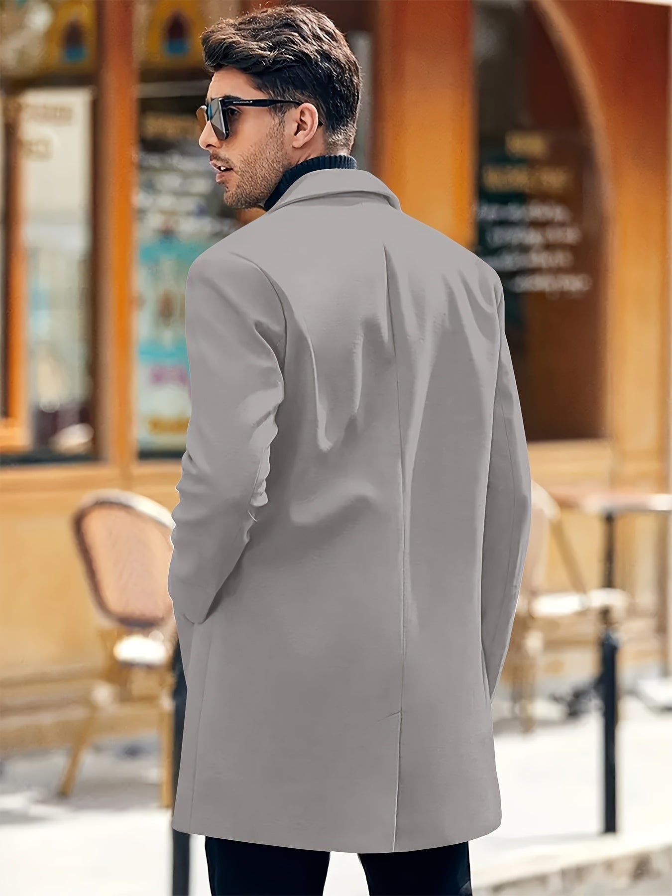 Men's Fall Winter Polyester Solid Color Long Sleeve Lapel Work Coat