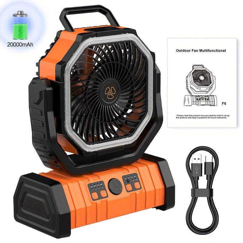 Portable Camping Fan with Wall Mount, Rechargeable USB Battery, Strong Wind