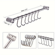 Stainless Steel Wall Mount Utensil Rack with Hooks for Kitchen and Bathroom Storage