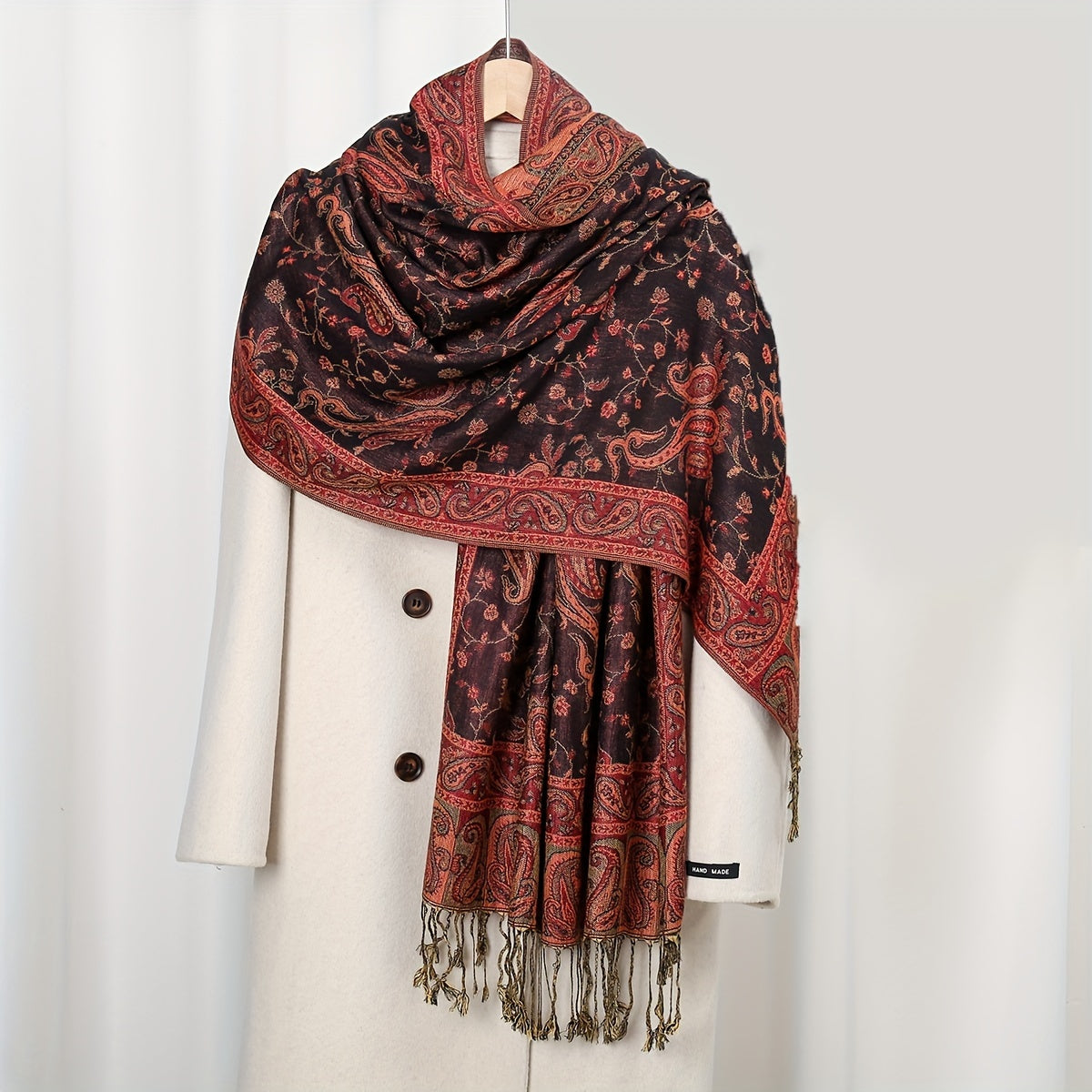 Vintage Soft Cozy Scarf Women Boho Paisley Jacquard Tassel Blanket Wrap