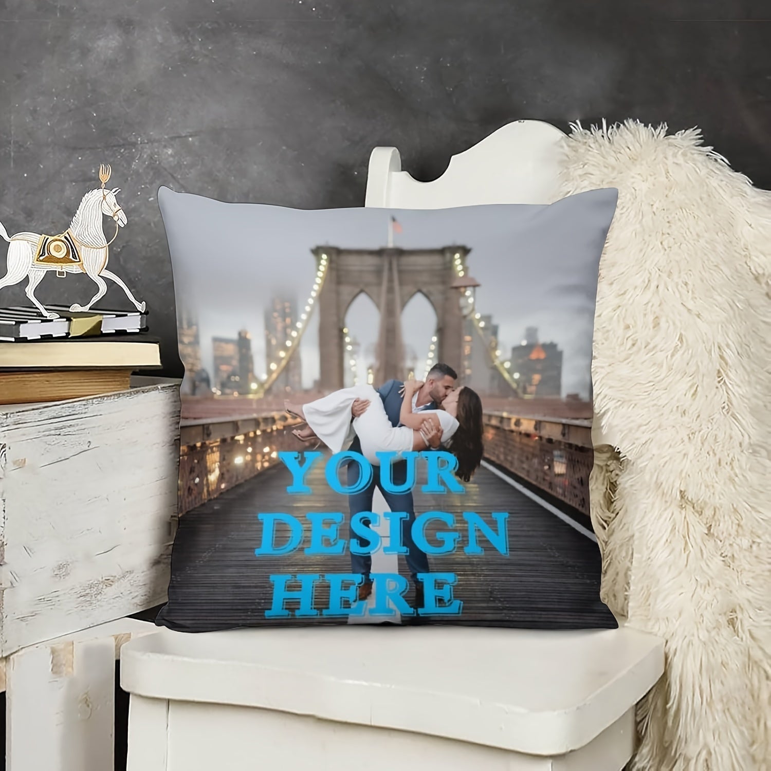 Personalized Throw Pillow Cover with Photo or Text on Soft Polyester Knit Fabric