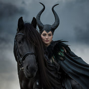 Halloween Costume Set for Women Gothic Witch with Velvet Cape Faux Feather Shawl and Maleficent Horns