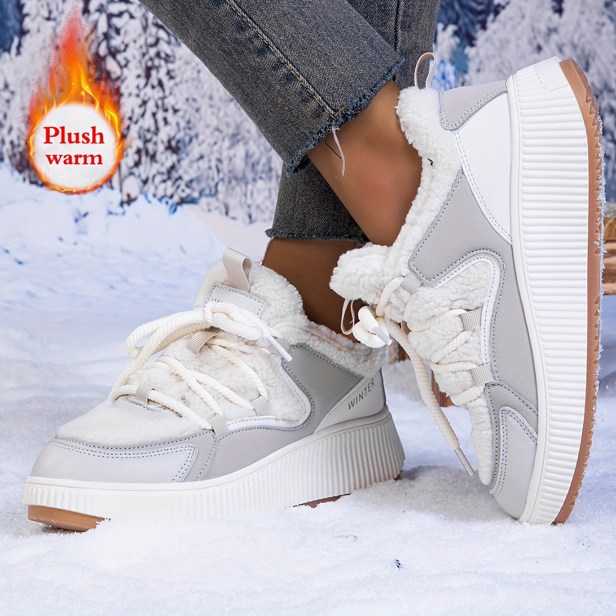 Women's Winter Sports Shoes Fleece-Lined Thick-Soled Sneakers