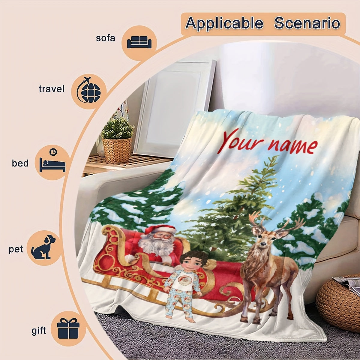 Cozy Polyester Flannel Fleece Throw Blanket with Customizable Christmas Style for All Seasons