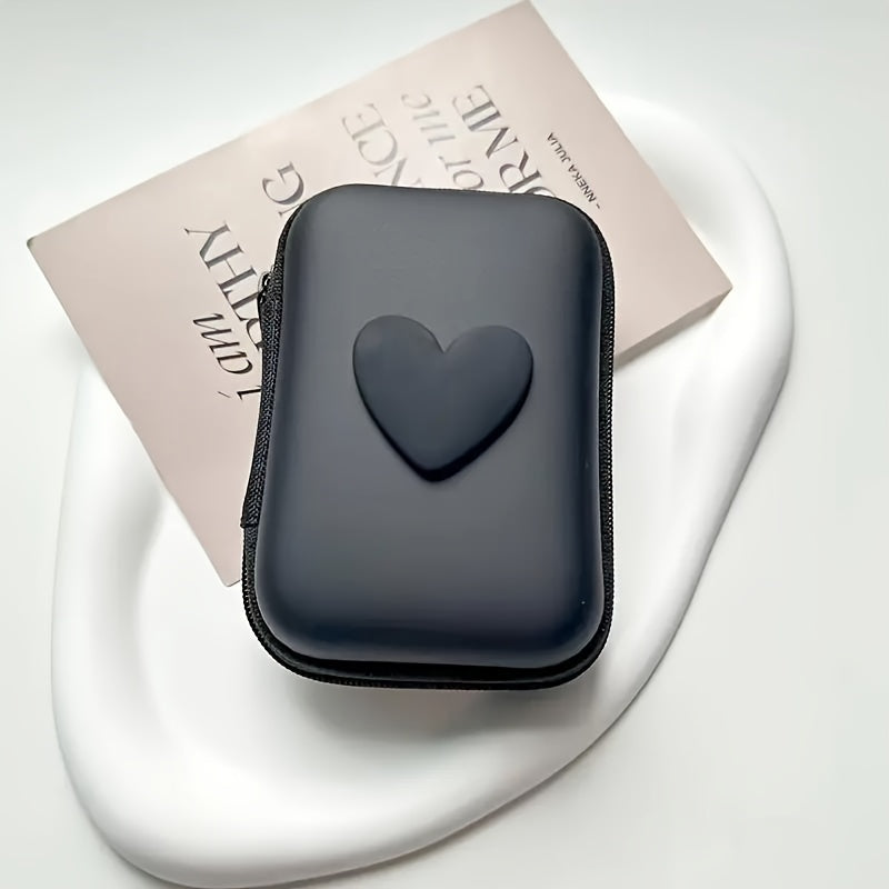 Estuche para auriculares y cargador de cuero PU en forma de corazón con cremallera y organizador de cables