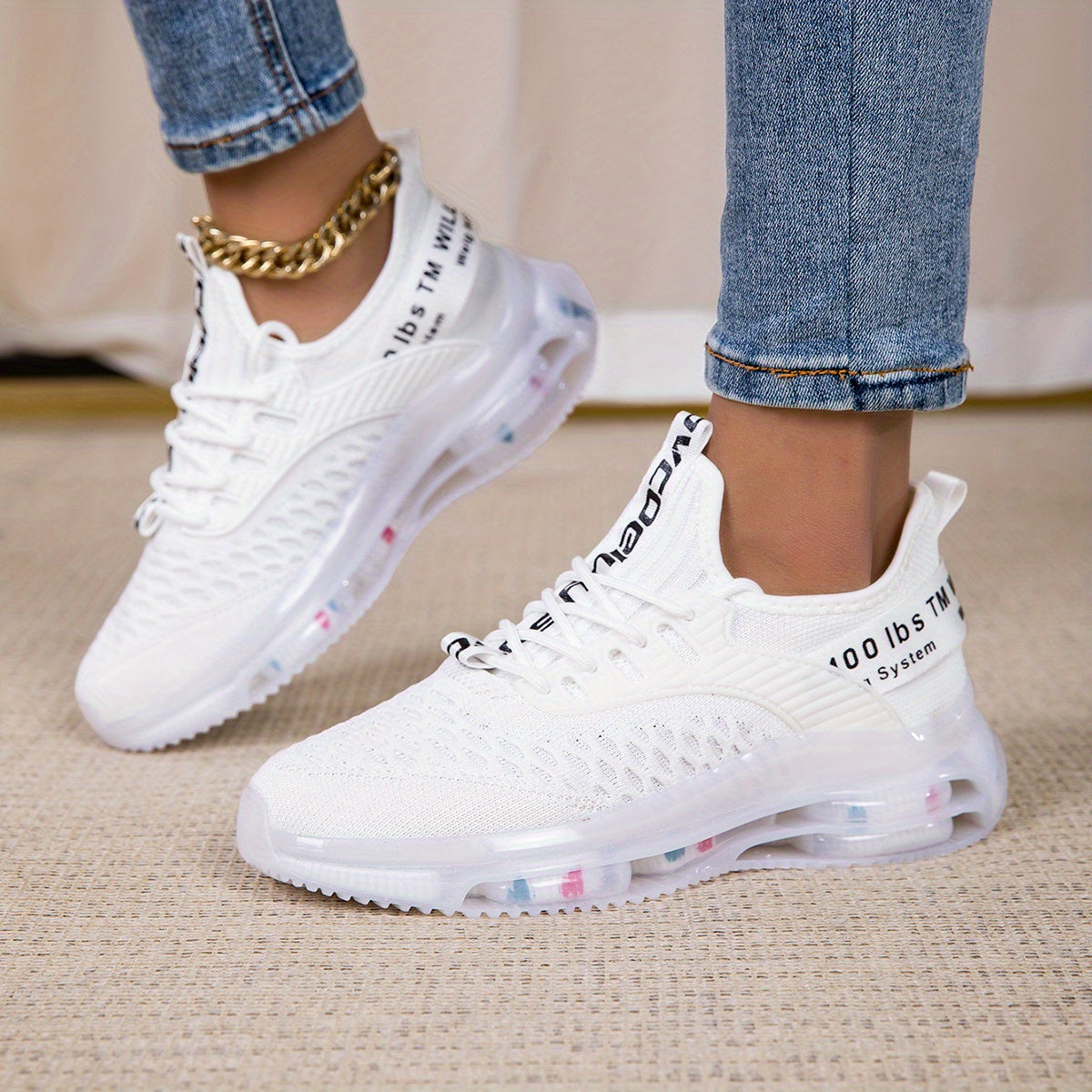 Women's White Breathable Low-Top Casual Sneakers for Walking and Outdoor Sports