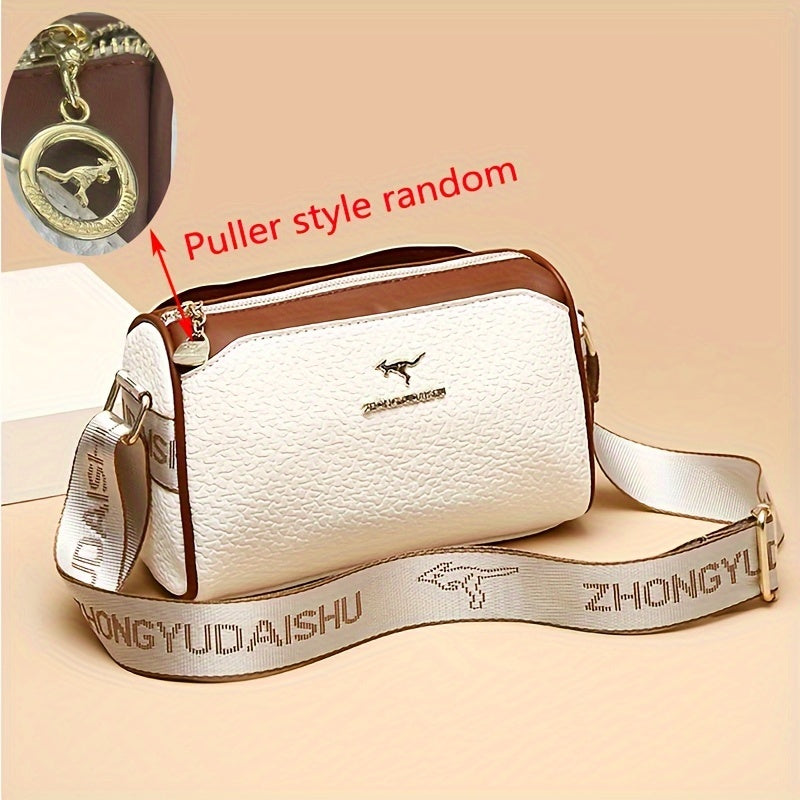 Women's Faux Leather Argyle Crossbody Bag Zipper Adjustable Strap White Black