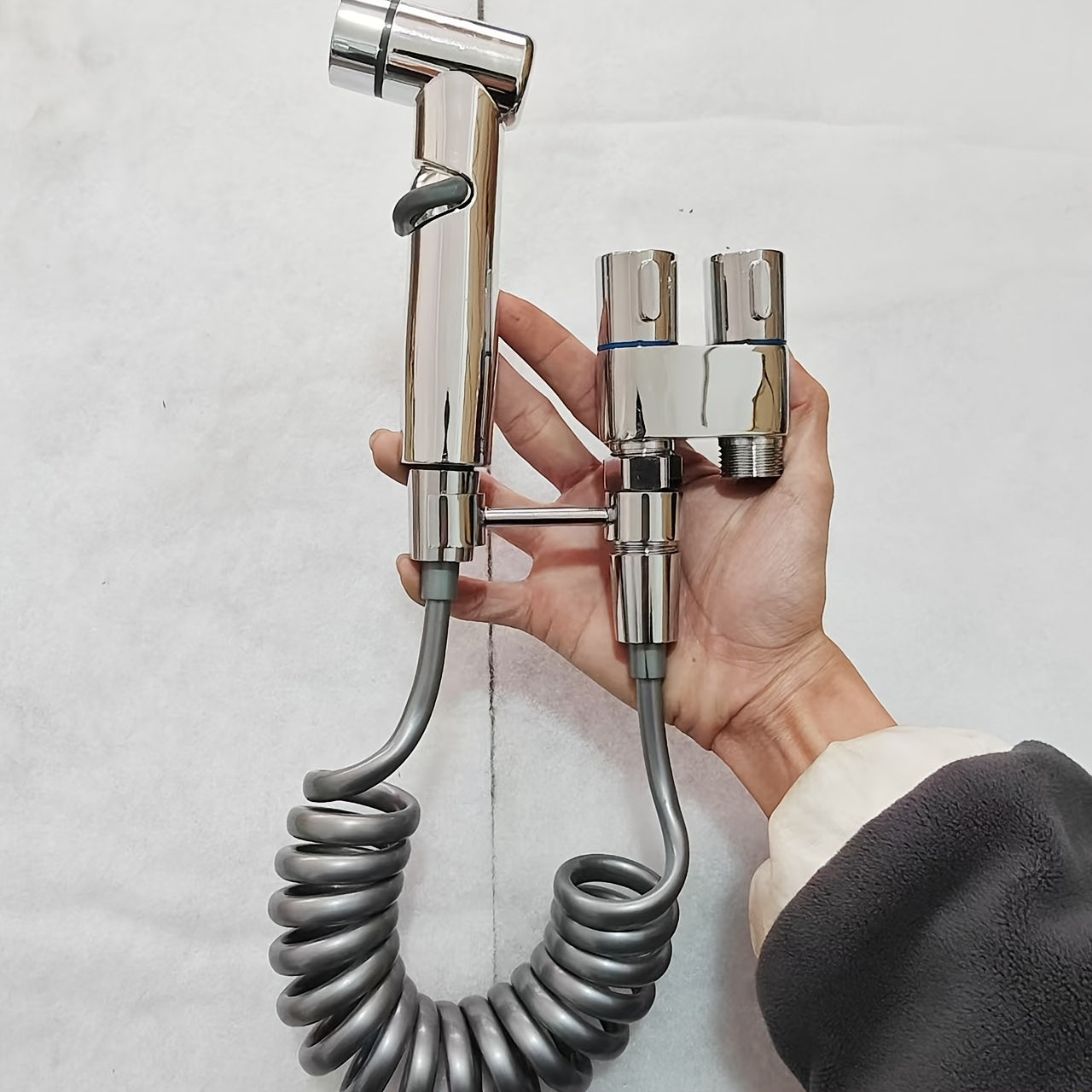 Stainless Steel Handheld Bidet Sprayer Set with Dual Mode Nozzle for Bathroom Cleaning and Toilet Flushing