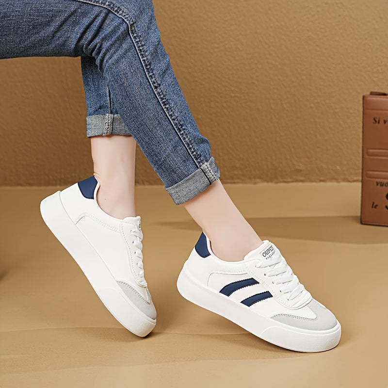 Women's Breathable Lace-Up Sneakers with Stripes and Cap Toe