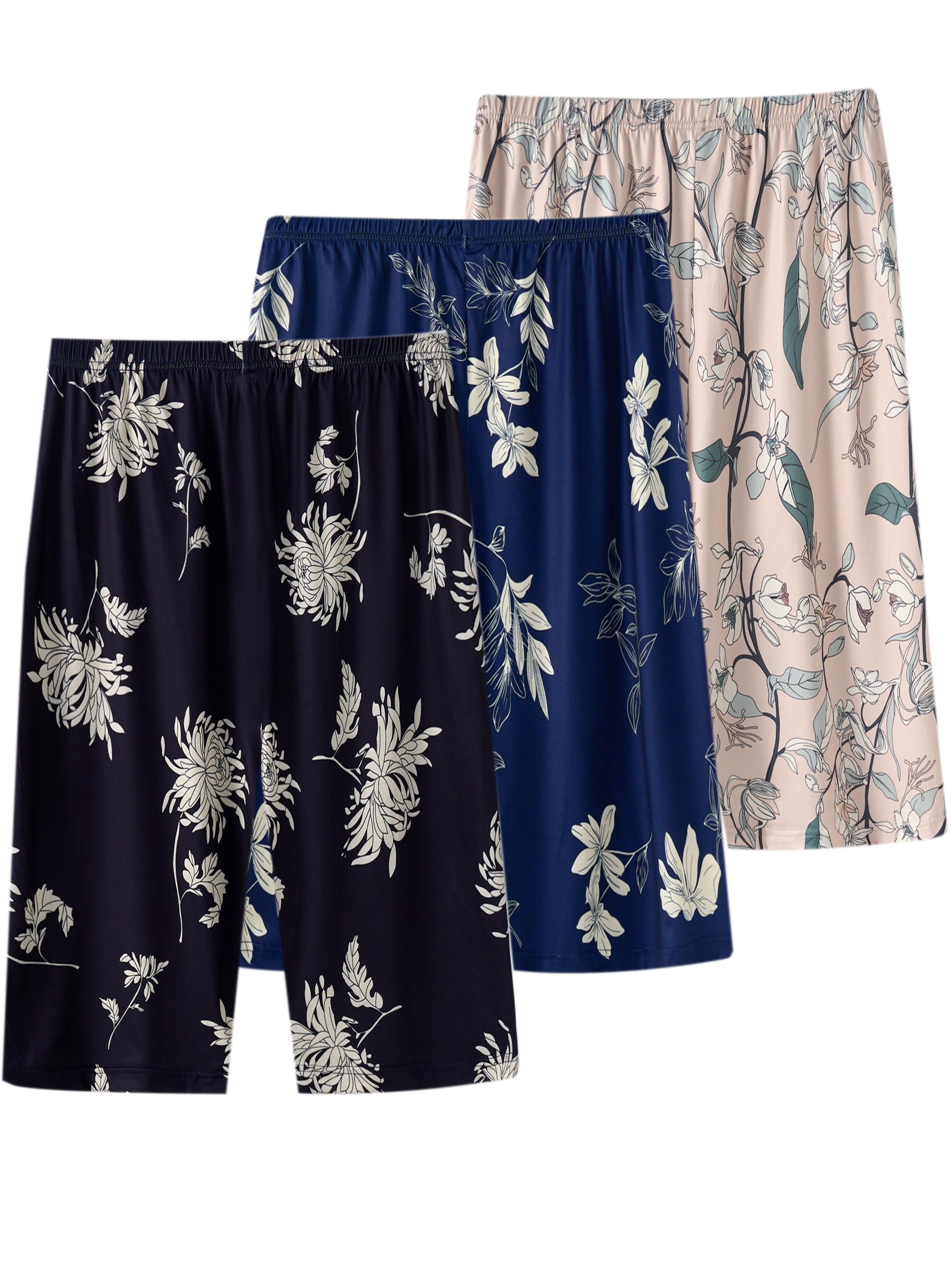 Women's Plus Size Casual Sleep Shorts with Floral Print and Elastic Waist for Lounge