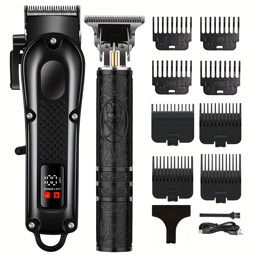 Set de cortapelos eléctrico con pantalla digital, inalámbrico, carga USB, peine limitador, cuerpo de ABS, regalo perfecto para hombres, Día del Padre