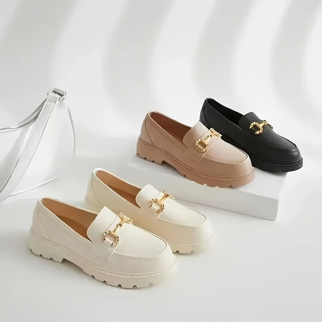 Women Retro Chunky Sole Slip-On Loafers EVA Upper Beige White Casual Shoes