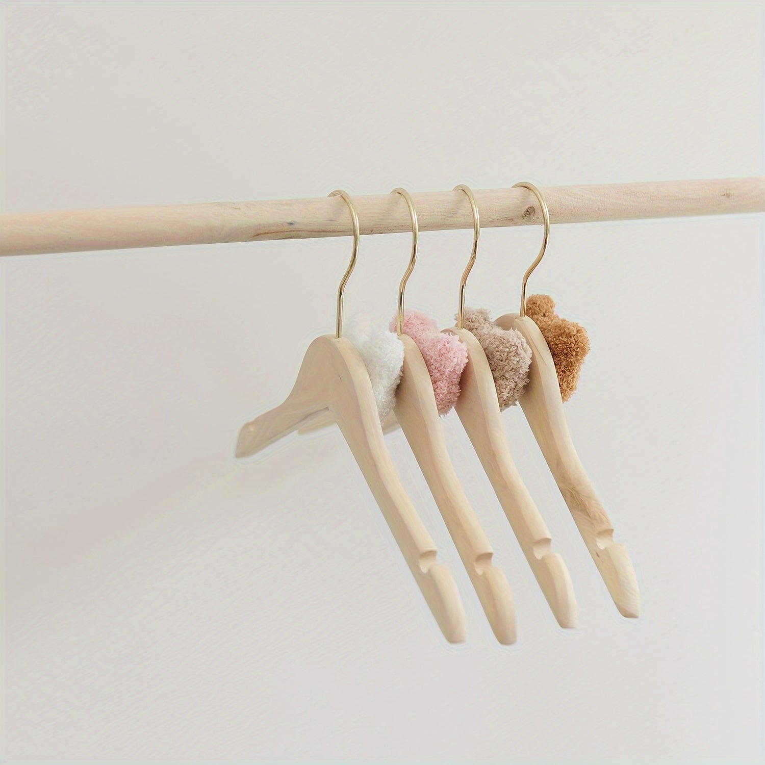 Wooden Clothes Hangers with Cartoon Bear Design Lightweight Durable Swivel Hooks for Ages 14 and Up