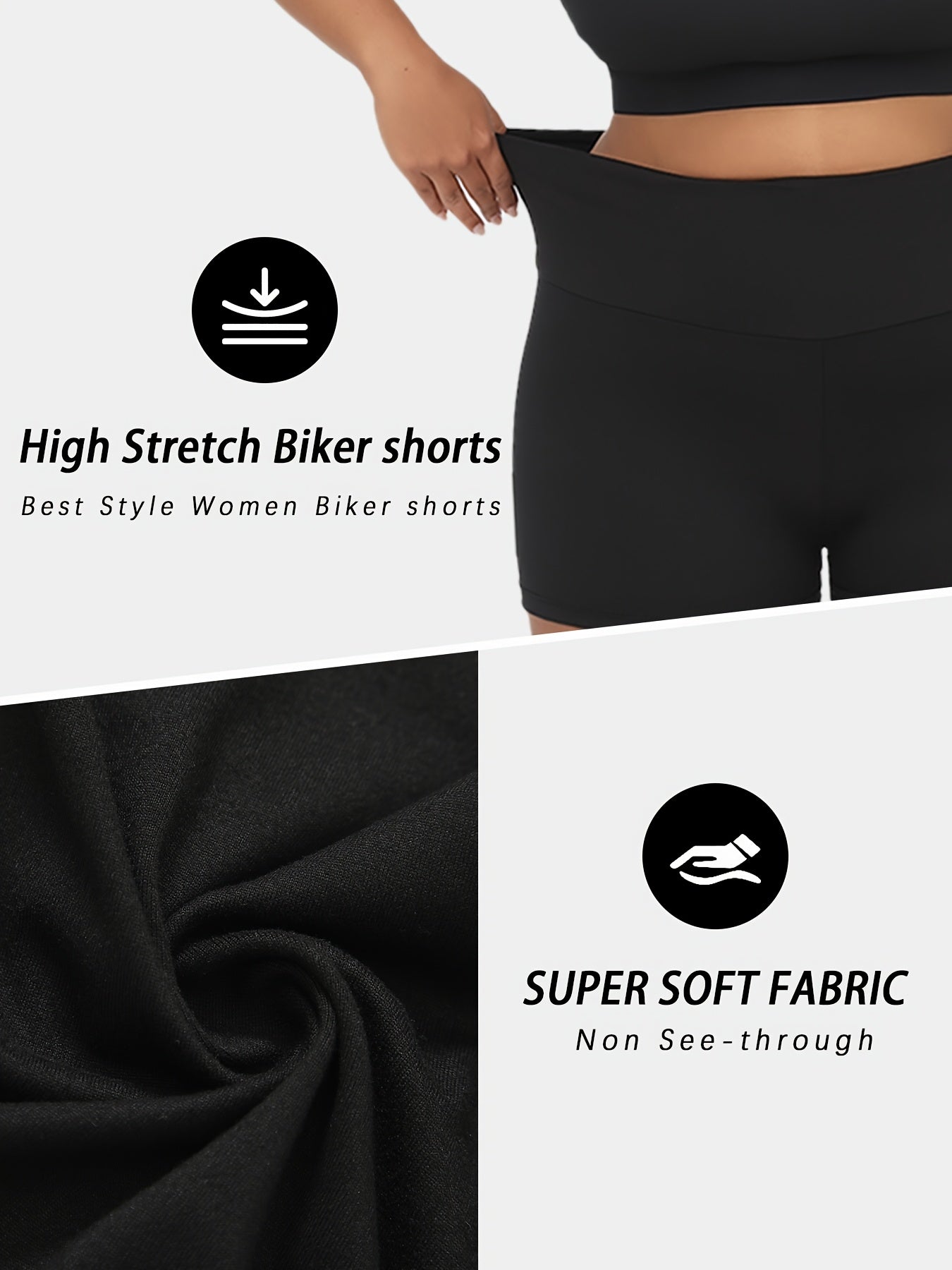 Plus Size Women High-Waisted Biker Shorts Super Soft Tummy Control Blue