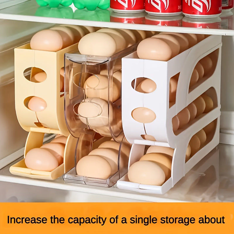 Egg Dispenser 3-Tier Sliding Shatterproof Holder for Fridge and Countertop