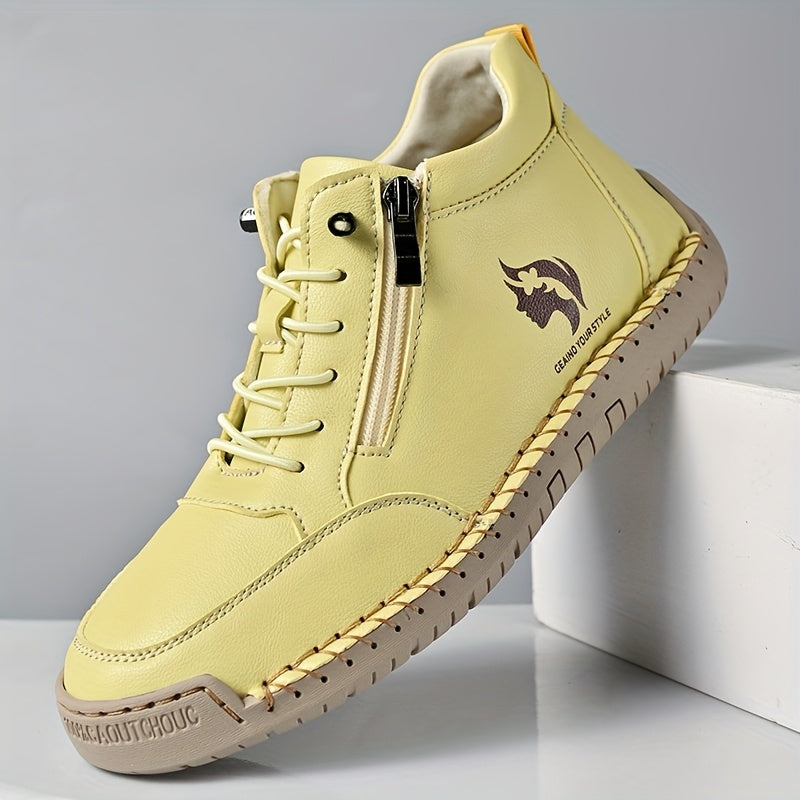Women Retro Chunky Sneakers Yellow Casual Shoes with Side Zipper