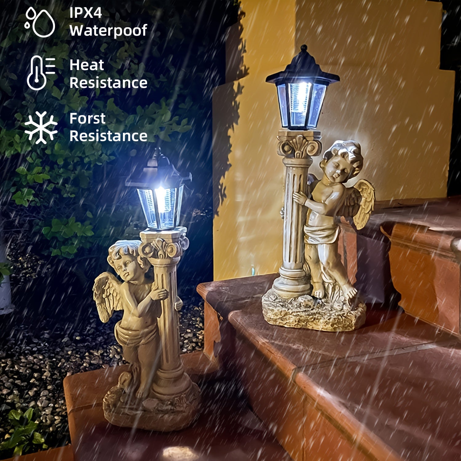 Outdoor Solar Angel Statue with Roman Column Design Garden Decor Street Lamp