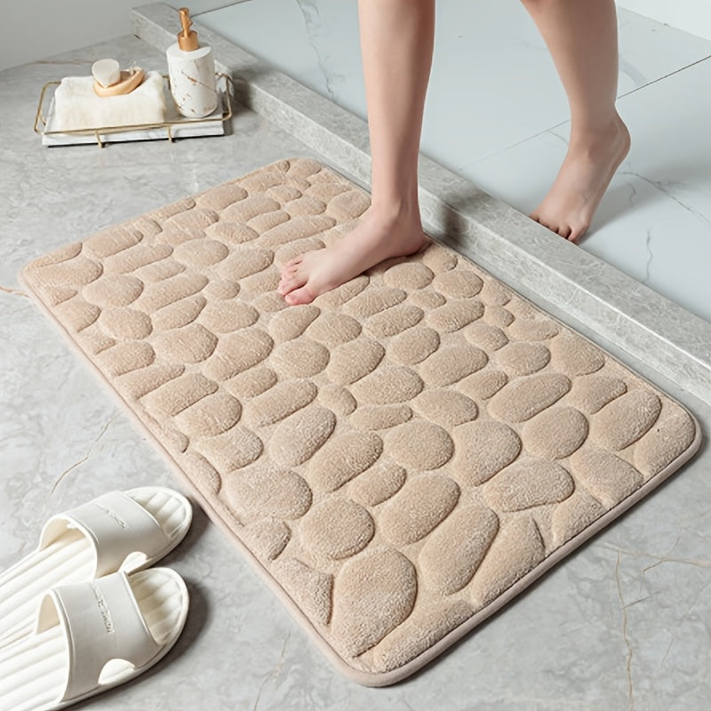 Memory Foam Bath Mat Non-Slip Pebble Design Water-Absorbent Polyester Rug