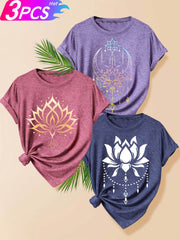 Women's Floral Pattern Short Sleeve T-Shirt Summer Casual Top Multiple Colors