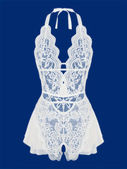 Zarif dantel halter teddy, qirrali bodysuit va murakkab dantel tafsilotlari bilan, yarim shaffof, cho'ziluvchan polyester va spandeks aralashmasidan tayyorlangan. Romantik kechalar uchun mukammal va mashinada yuvish oson.