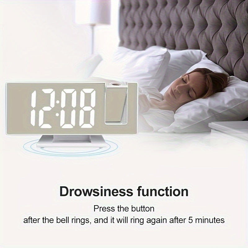 3D LED Mirror Clock with USB Power Temperature Display Auto Brightness Black Digital Bedroom Living Room