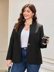 Plus Size Women's Casual Blazer Polyester Blend Deep V-Neck Office Jacket