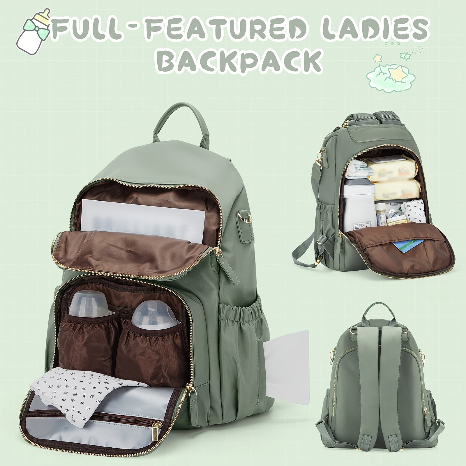 Large Capacity Waterproof Diaper Bag Backpack for New Moms with Insulated Bottle Pockets and Laptop Compartment