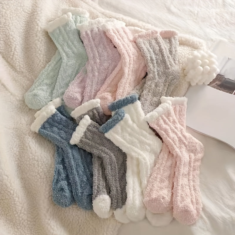 Women's Fuzzy Socks 8 Pairs Coral Fleece Pastel Colors Towel Bottom Grip Machine Washable