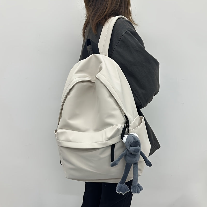 Women's Nylon Backpack with Adjustable Straps Solid Color Large Capacity Casual Bookbag