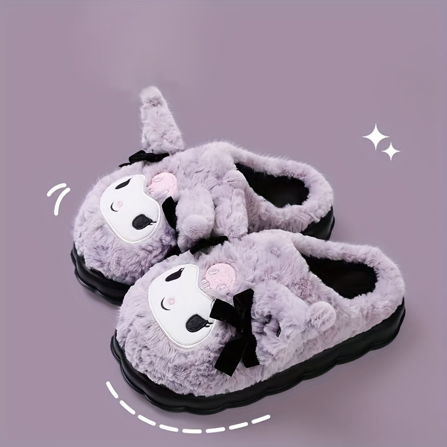 Women's Indoor Casual Slippers with Embroidered Kuromi Design