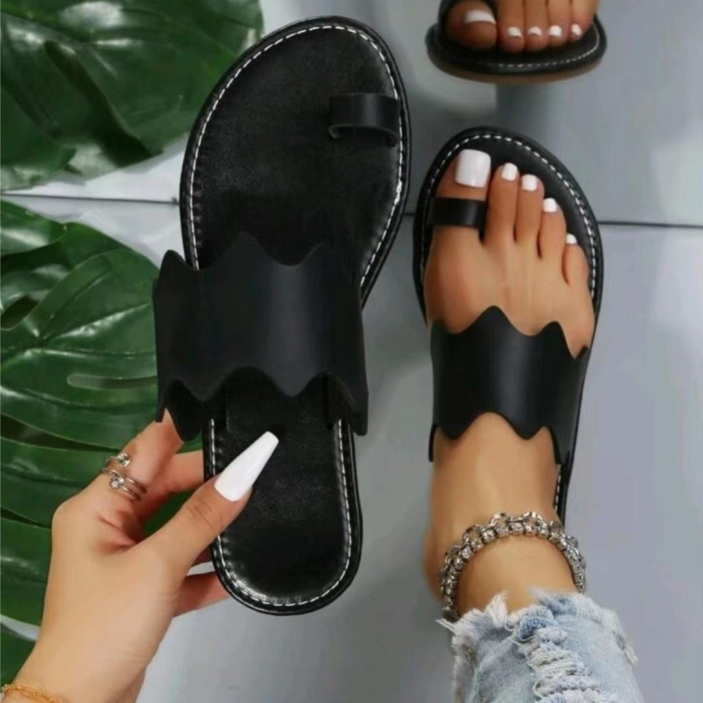 Женские легкие сандалии с петлей на пальце, открытые шлепанцы, летняя обувь