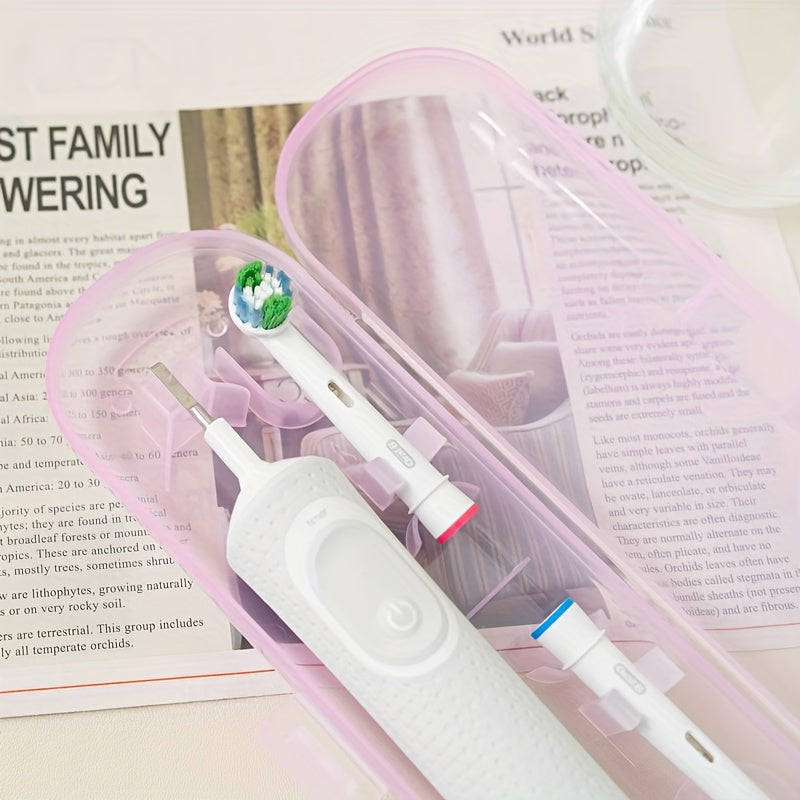 Elektr tish cho'tkasi uchun pushti shaffof sayohat qutisi, batareyasiz saqlash