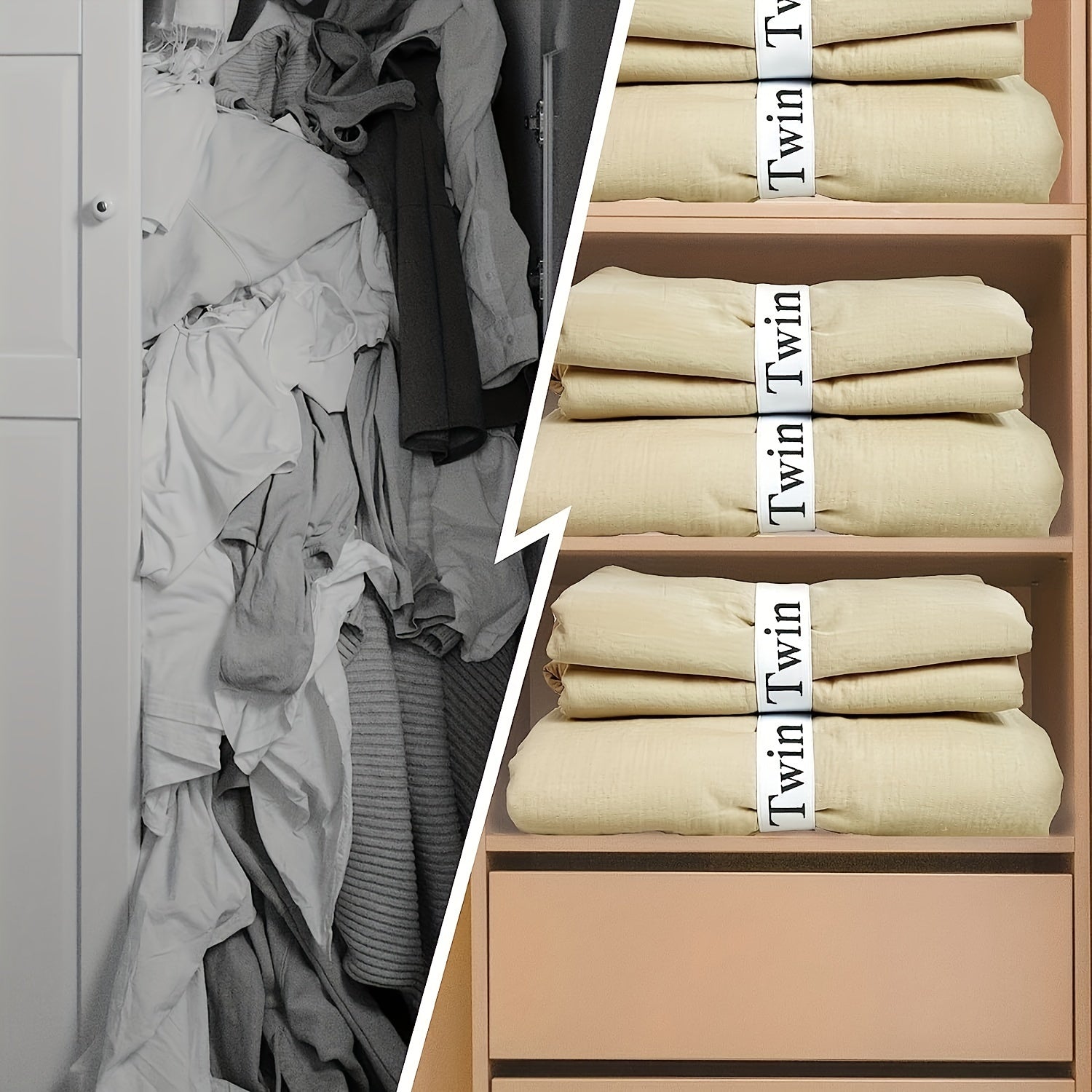 Bed Sheet Organizer Set for Neatly Stored Bedding in Wardrobe