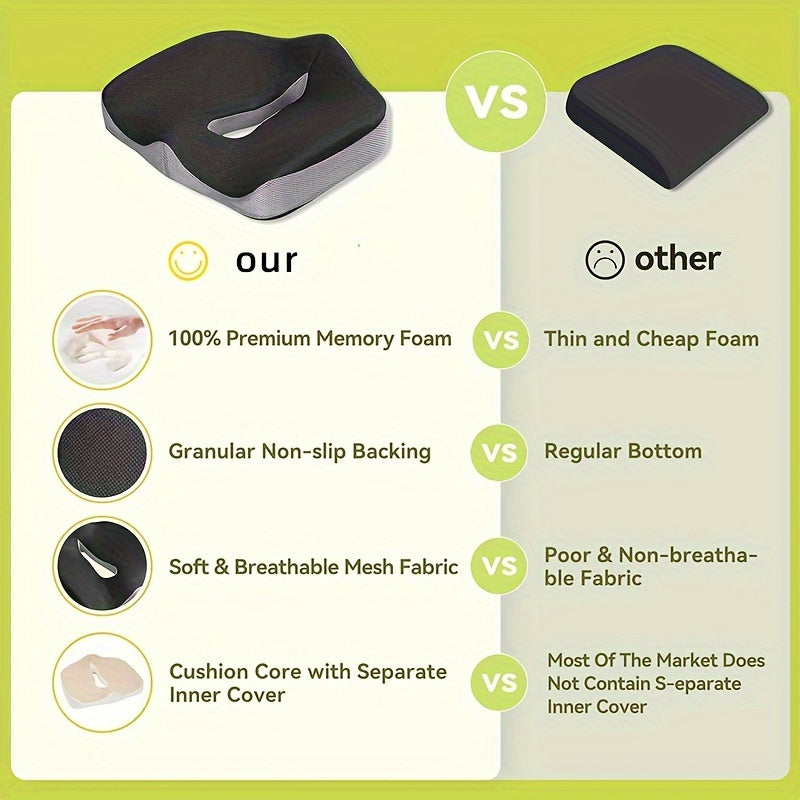 Cojín de espuma viscoelástica para oficina y coche para dolor de espalda, ciática, antideslizante, soporte para cadera