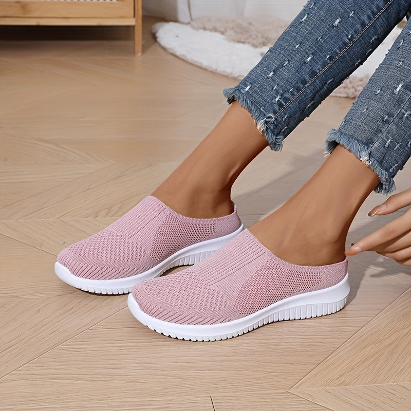 Women's Breathable Knit Mules - Slip-On Casual Shoes, Flat Shoes for Outdoor and All-Season Wear