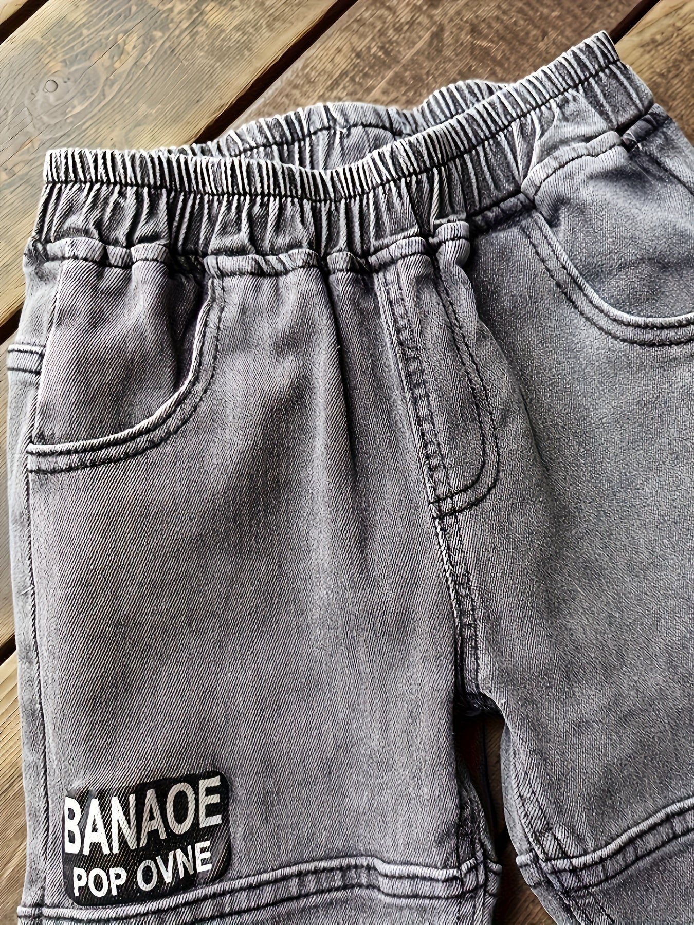 Boys' Denim Jeans with Embroidered Lips Pocket Casual Long Length for Children