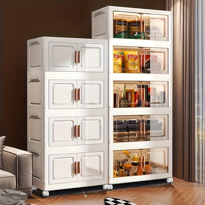 Foldable Storage Cabinet on Wheels Weatherproof Dustproof Bug-proof with Magnetic Doors for Home Use