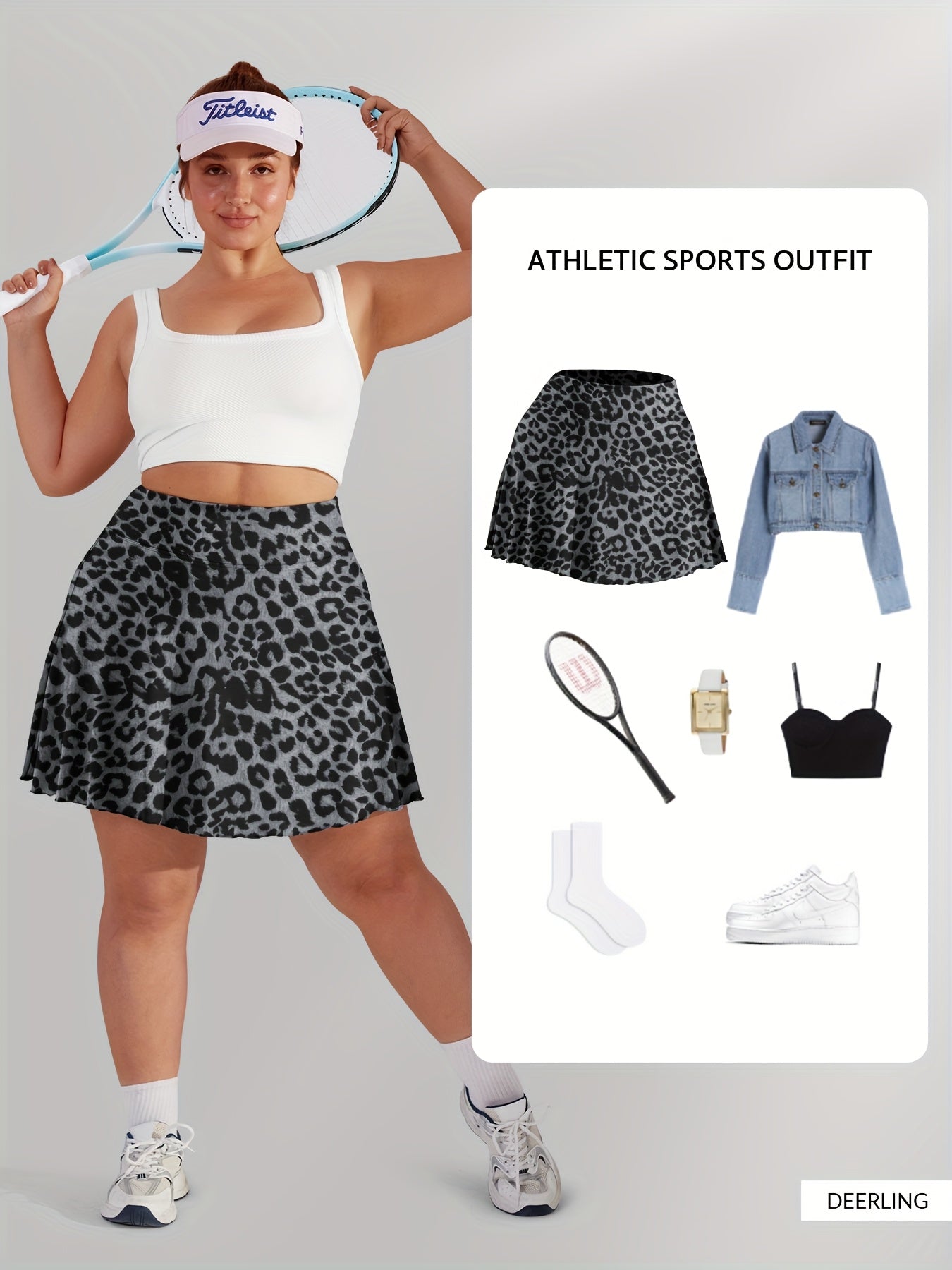 Plus Size High-Waisted Leopard Print Skort Soft Stretch Animal Print Casual Yoga Tennis