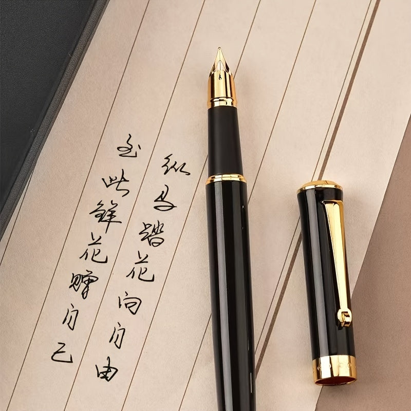 Metall qalam 0.5mm nozik nib va qopqoqni bosish bilan yopish. Biznes va shaxsiy imzolar uchun mos. 3.4mm siyoh shishalari bilan ishlaydi.