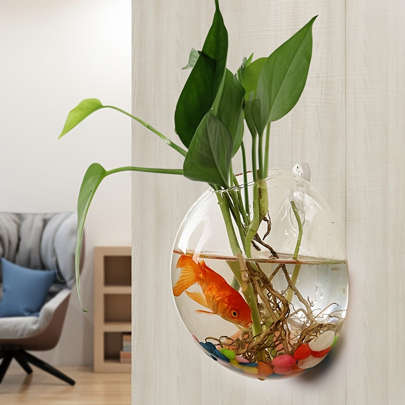 Glass Wall Planters with Fish Tank Feature Set of 2 Modern Indoor Outdoor Decor